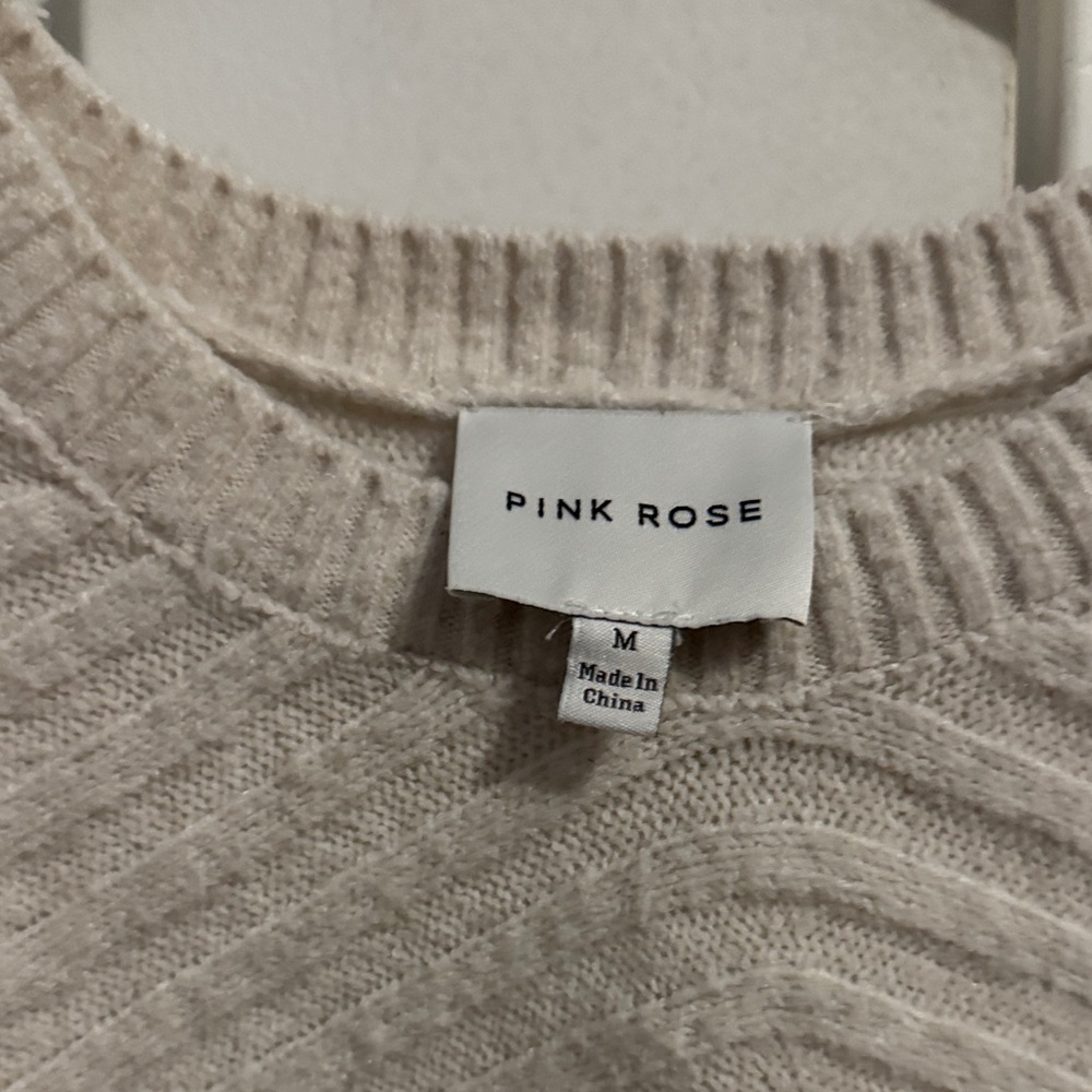 Pink Rose Cream Ribbed Sweater - Picture 2 of 5